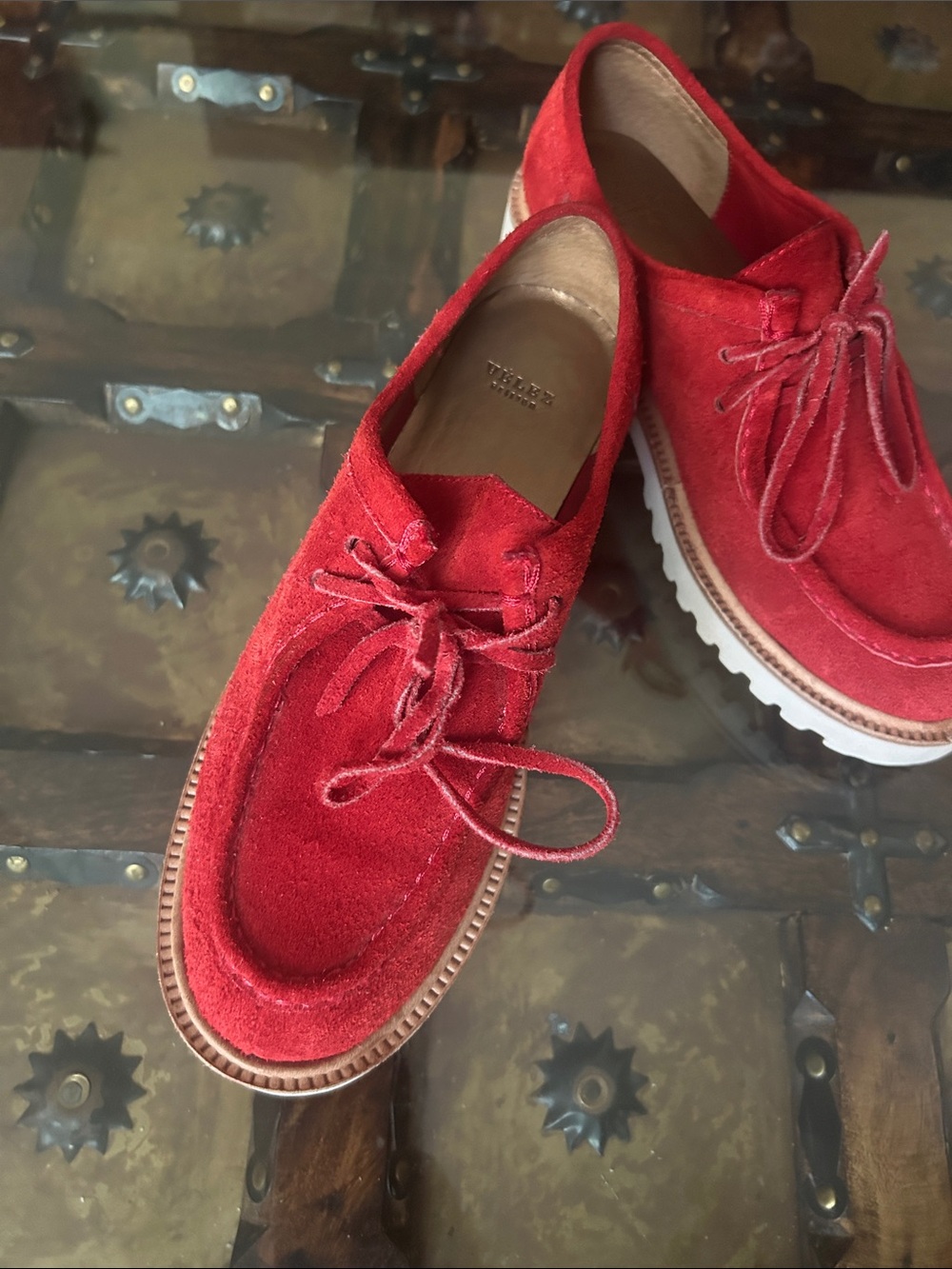 Red Suede Lace-Up Platform Mules